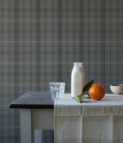 Chesapeake Austin Charcoal Plaid Wallpaper, 20.5-in by 33-ft