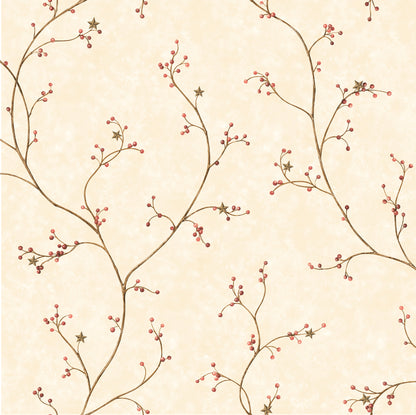 Chesapeake Justine Khaki Berry Trail Wallpaper, 20.5-in by 33-ft