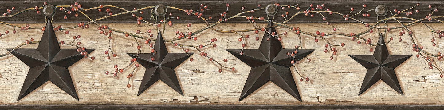 Chesapeake Ennis Charcoal Rustic Barn Star Wallpaper, 6-in by 15-ft