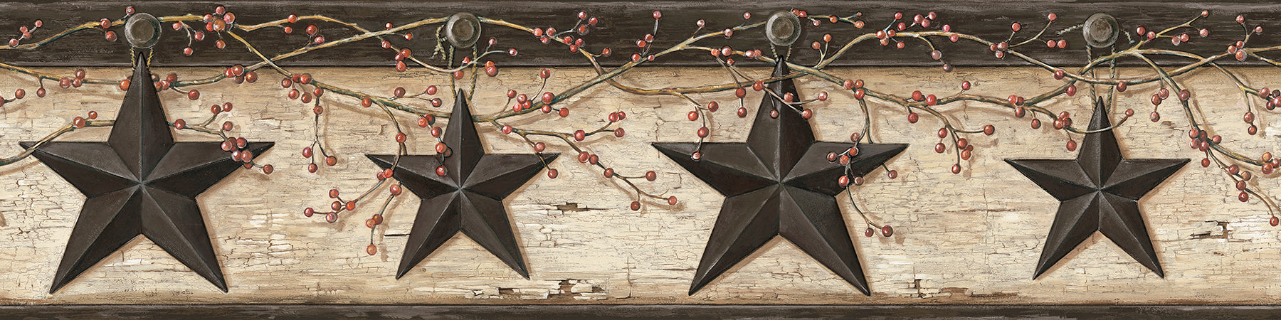 Chesapeake Ennis Charcoal Rustic Barn Star Wallpaper, 6-in by 15-ft