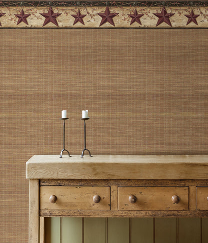 Chesapeake Ennis Maroon Rustic Barn Star Wallpaper, 6-in by 15-ft