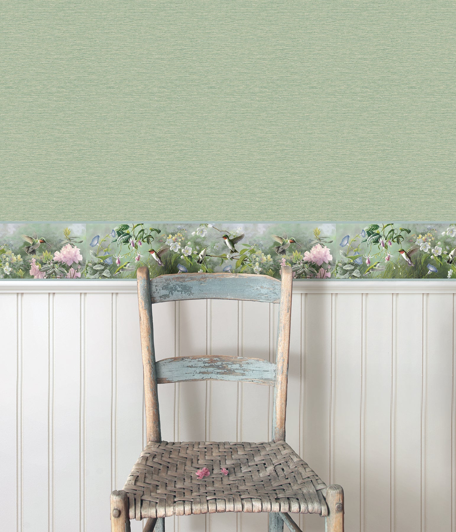 Chesapeake Ruby Light Blue Hummingbird Garden Wallpaper, 6-in by 15-ft