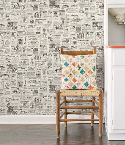 Chesapeake Adamstown Cream Newspaper Classifieds Wallpaper, 20.5-in by 33-ft