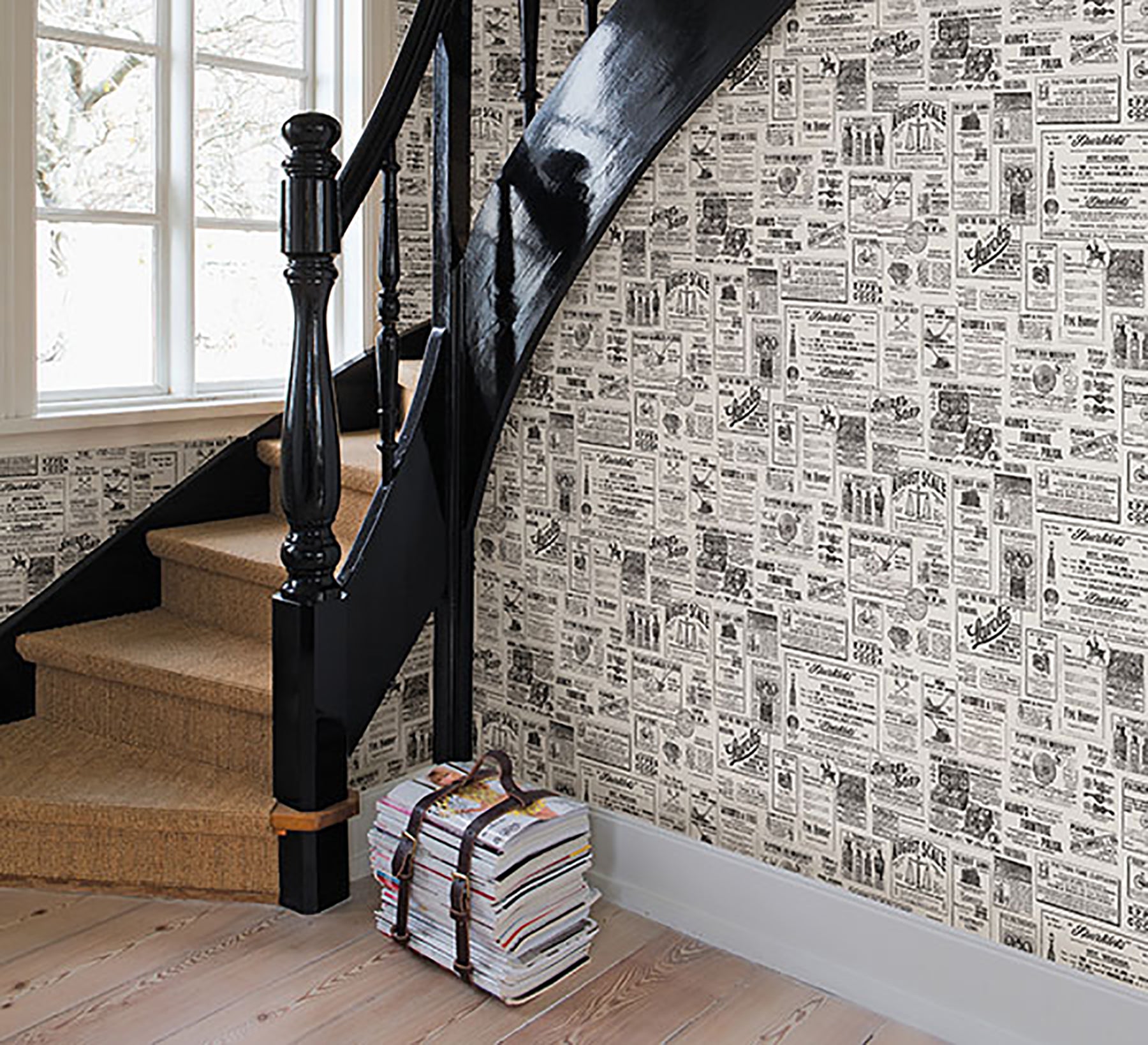 Chesapeake Adamstown Cream Newspaper Classifieds Wallpaper, 20.5-in by 33-ft