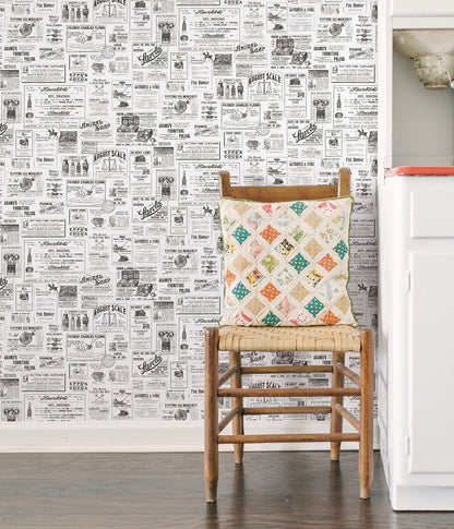 Chesapeake Adamstown Ivory Newspaper Classifieds Wallpaper, 20.5-in by 33-ft