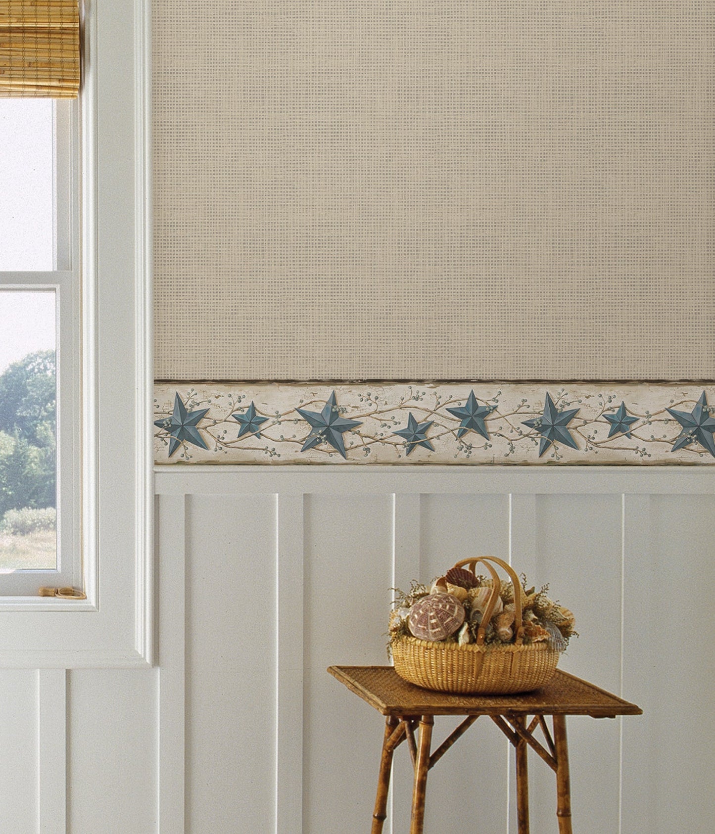 Chesapeake  Blue Heritage Tin Star Wallpaper, 6-in by 15-ft