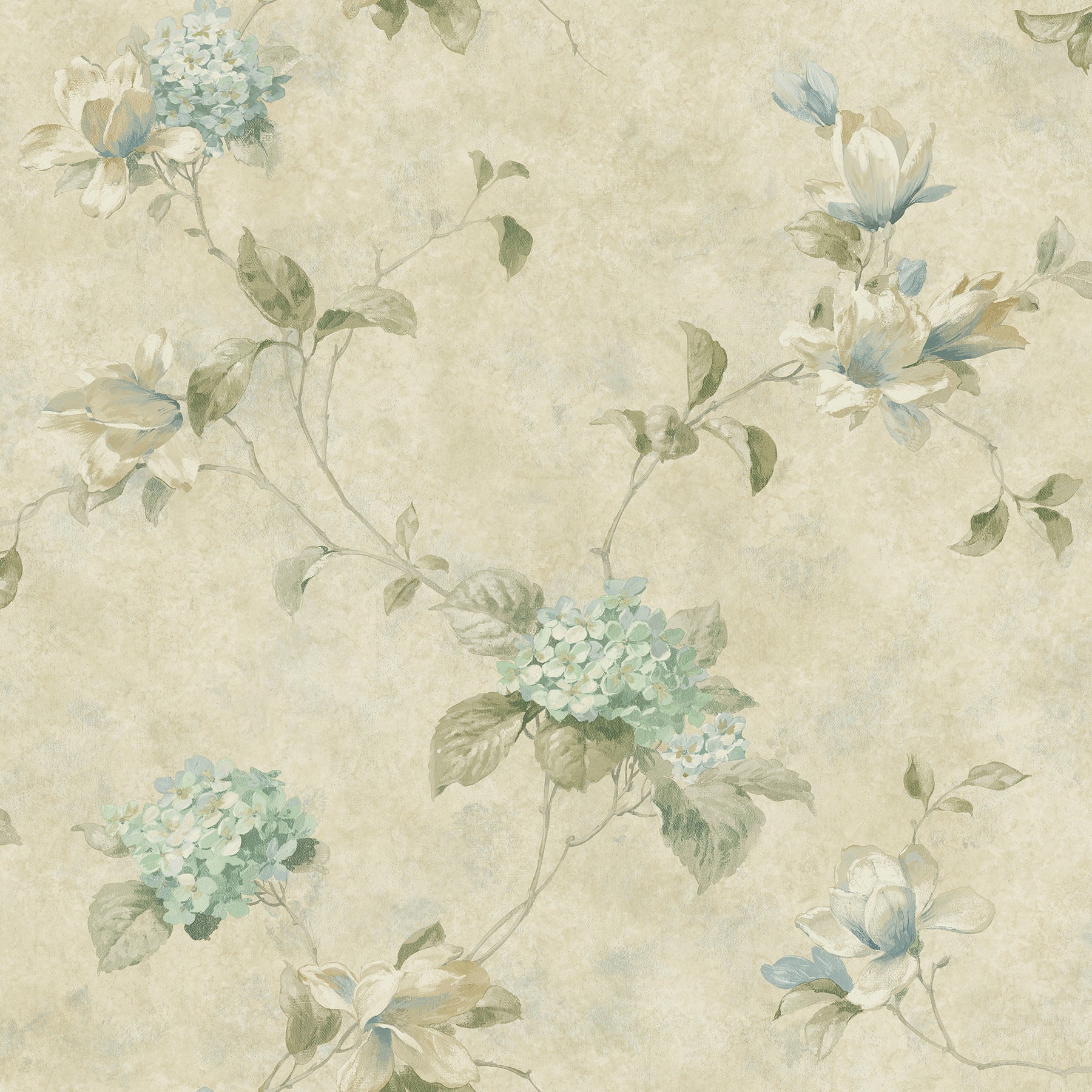 Chesapeake Magnolia Teal Hydrangea Trail Wallpaper, 20.5-in by 33-ft