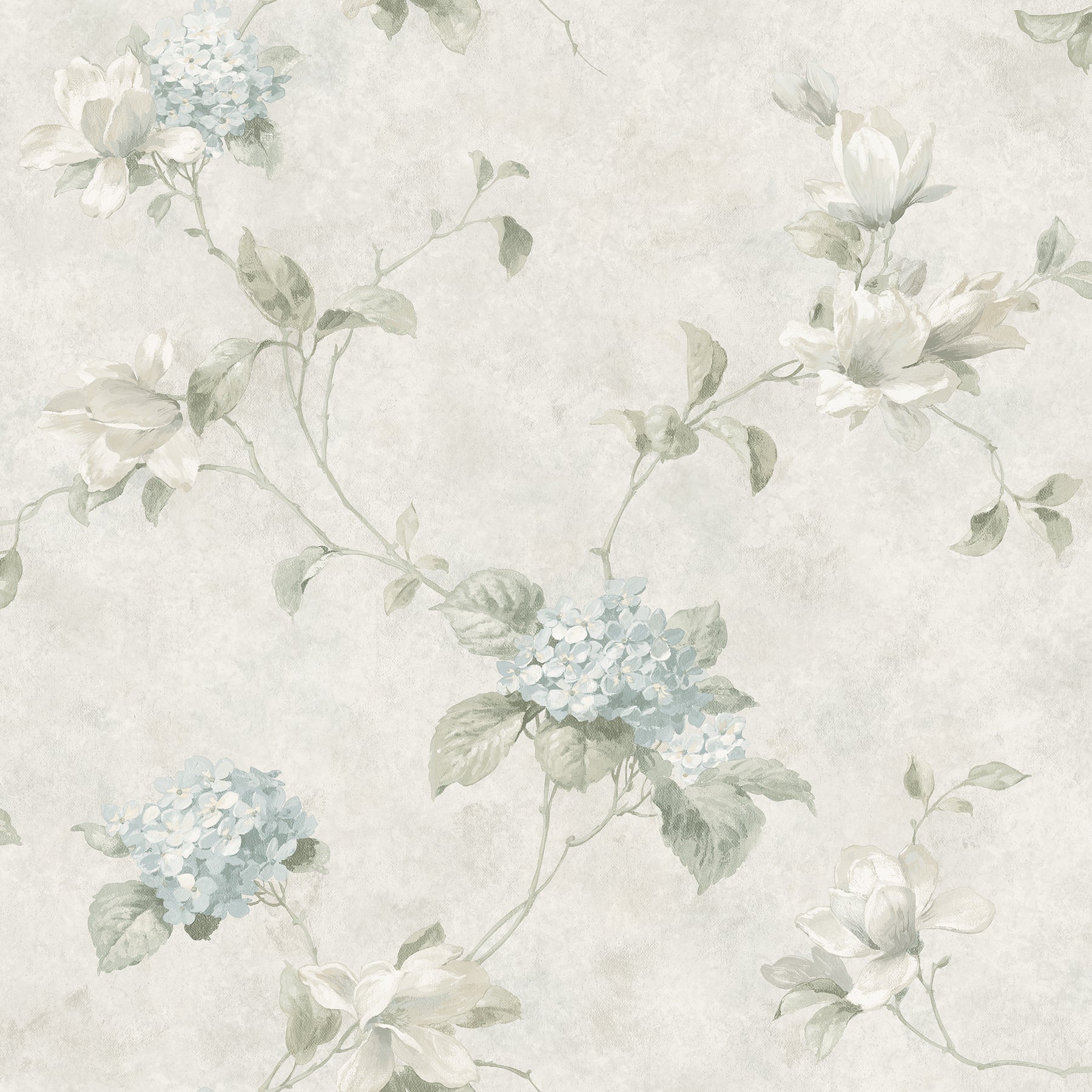 Chesapeake Magnolia Light Blue Hydrangea Trail Wallpaper, 20.5-in by 33-ft