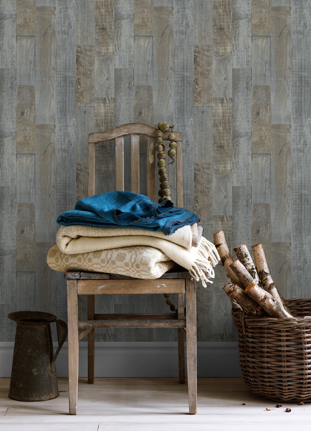 Chesapeake Chebacco Slate Wood Planks Wallpaper, 20.5-in by 33-ft