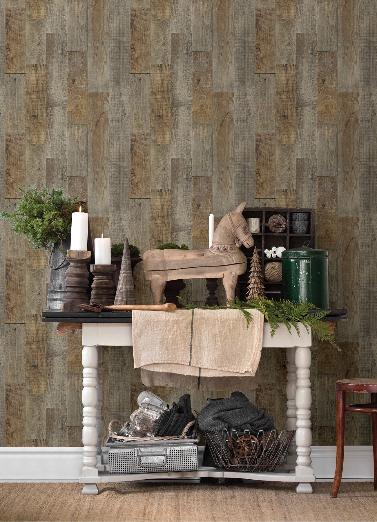 Chesapeake Chebacco Brown Wood Planks Wallpaper, 20.5-in by 33-ft