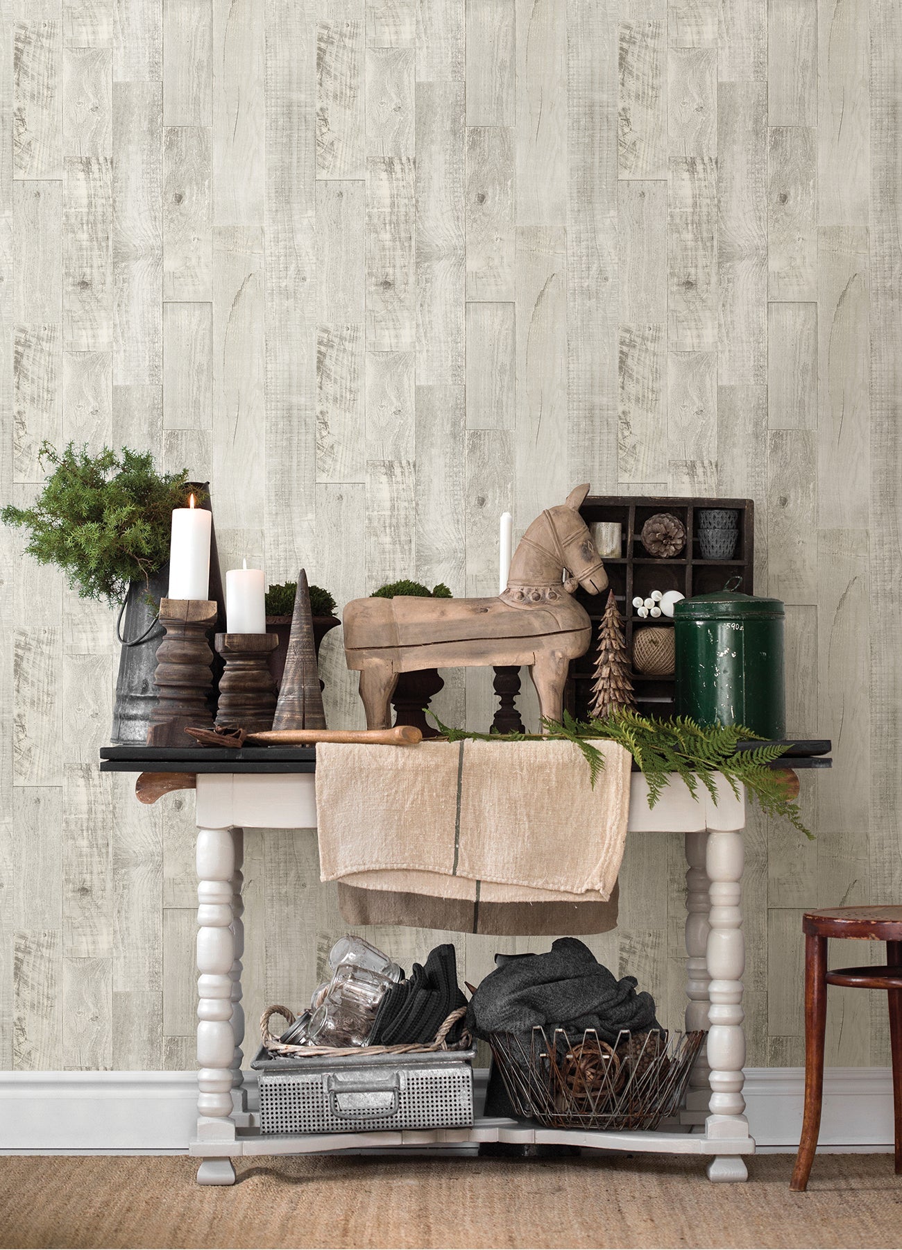 Chesapeake Chebacco Grey Wood Planks Wallpaper, 20.5-in by 33-ft