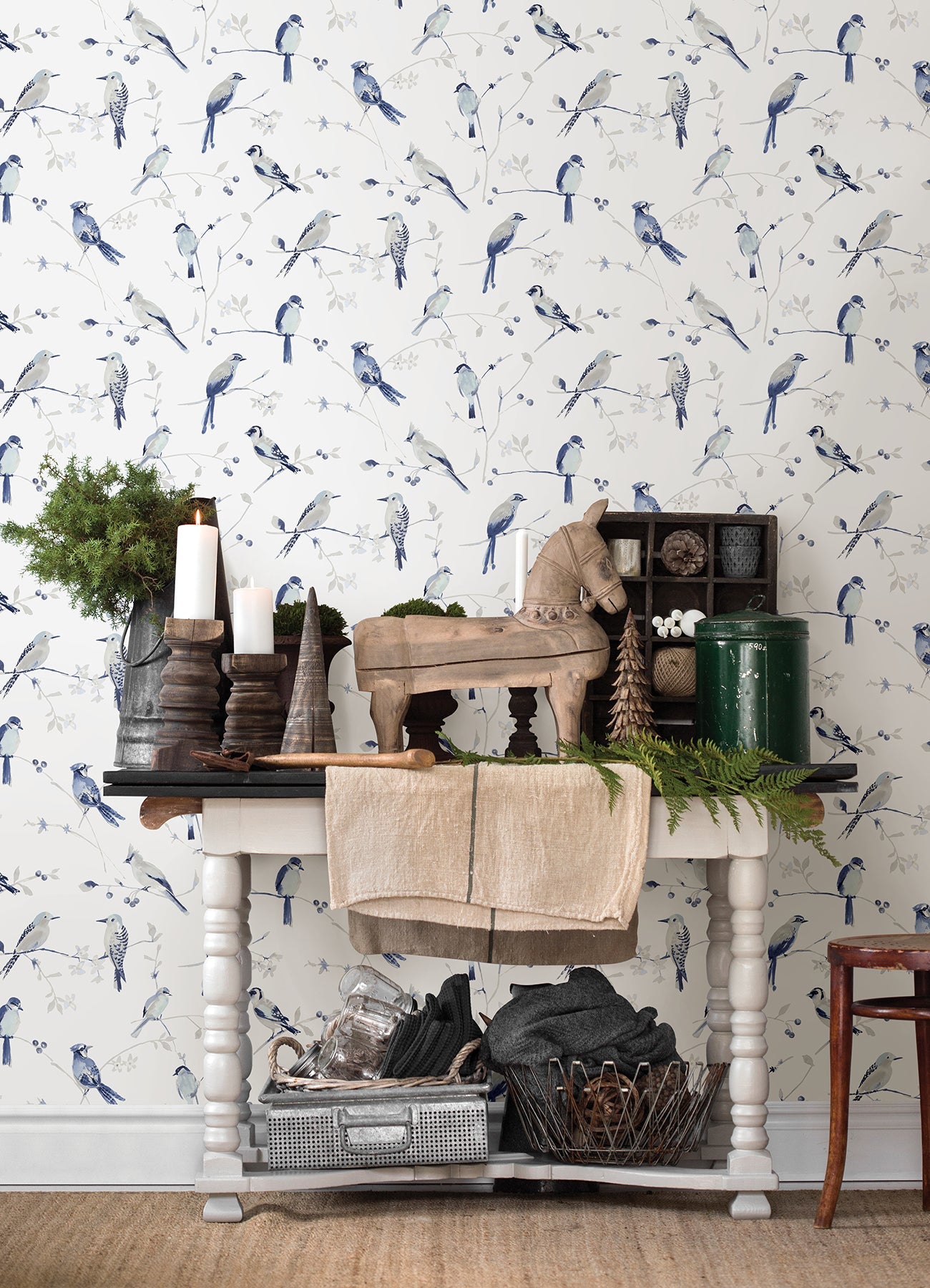 Chesapeake Birdsong Blue Trail Wallpaper, 20.5-in by 33-ft