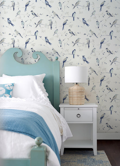 Chesapeake Birdsong Blue Trail Wallpaper, 20.5-in by 33-ft