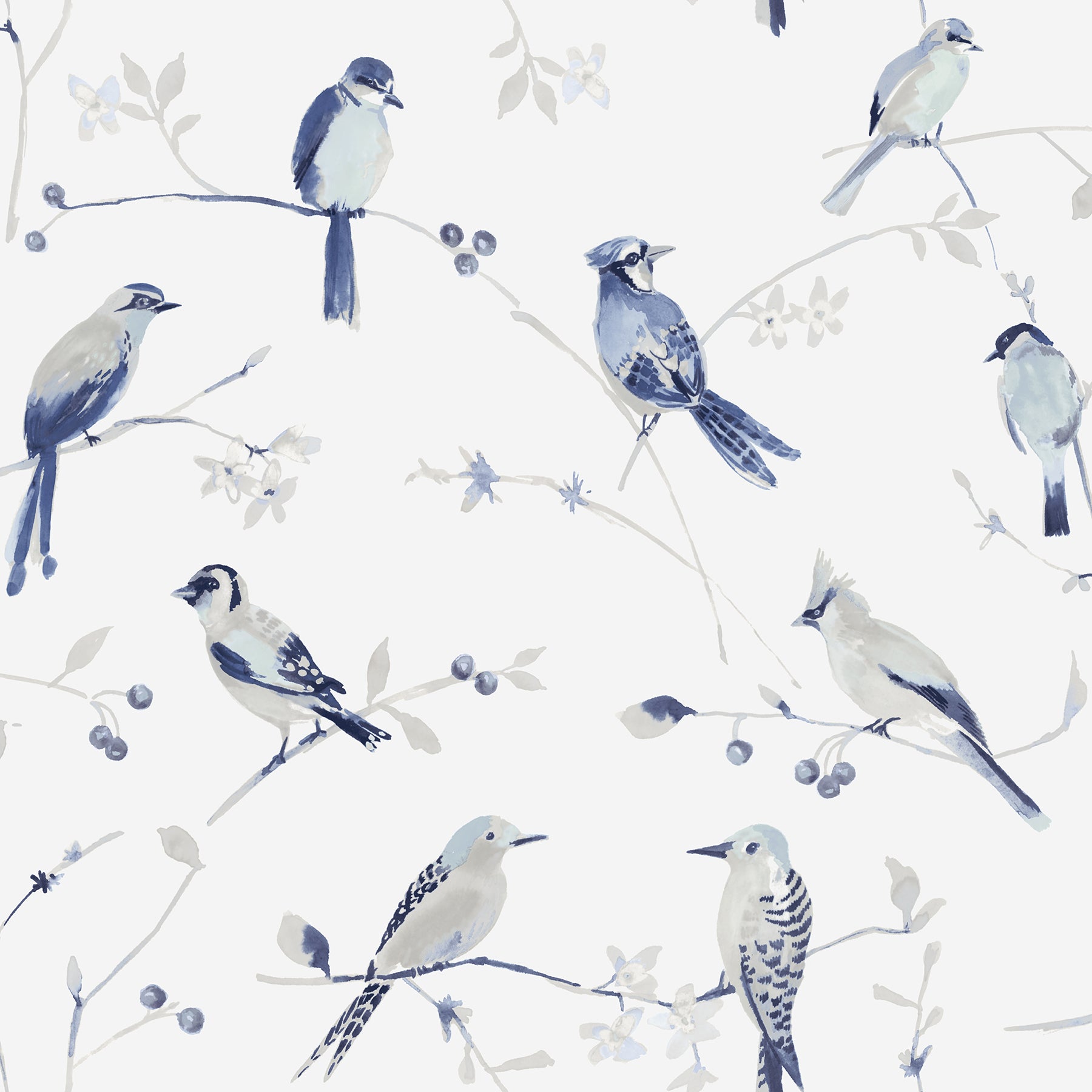 Chesapeake Birdsong Blue Trail Wallpaper, 20.5-in by 33-ft