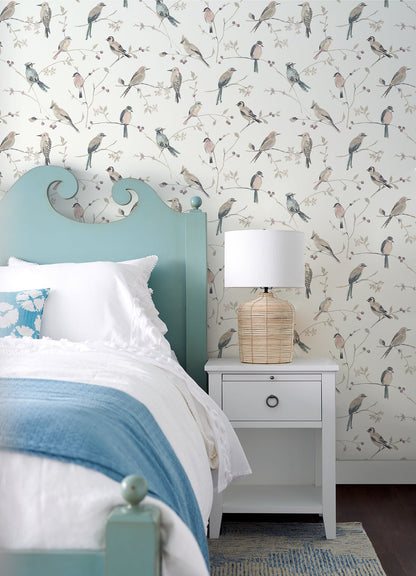 Chesapeake Birdsong Mauve Trail Wallpaper, 20.5-in by 33-ft