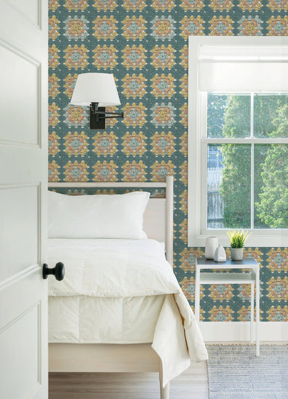 Chesapeake Maud Teal Crochet Geometric Wallpaper, 20.5-in by 33-ft