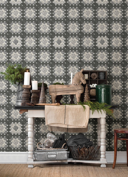 Chesapeake Maud Grey Crochet Geometric Wallpaper, 20.5-in by 33-ft