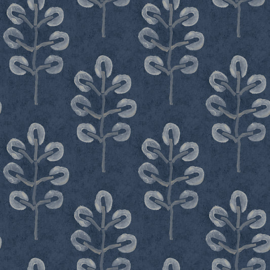 Chesapeake Plum Tree Dark Blue Botanical Wallpaper, 20.5-in by 33-ft