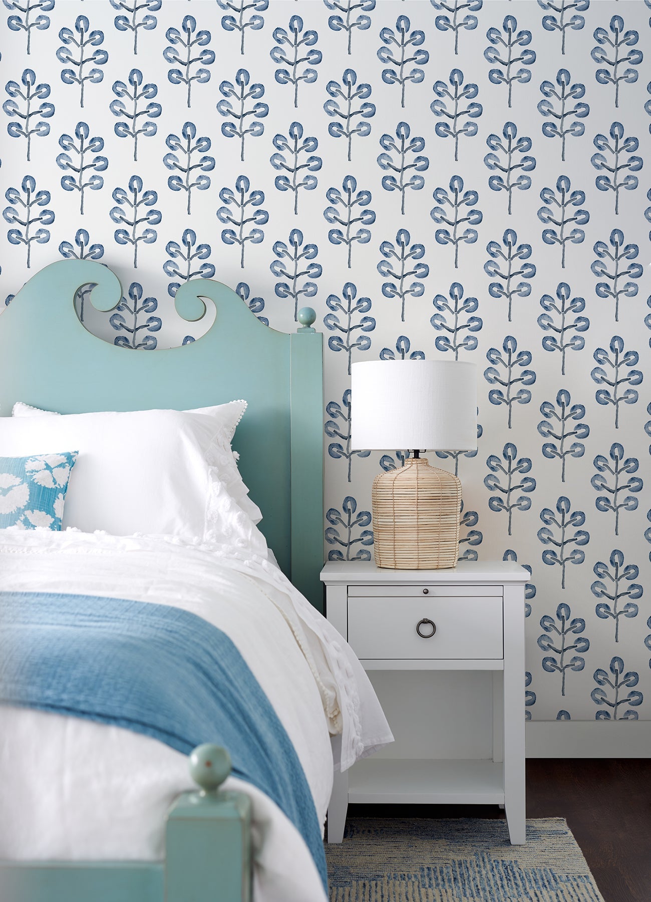 Chesapeake Plum Tree Blue Botanical Wallpaper, 20.5-in by 33-ft