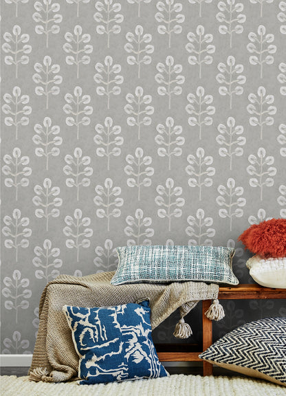 Chesapeake Plum Tree Grey Botanical Wallpaper, 20.5-in by 33-ft