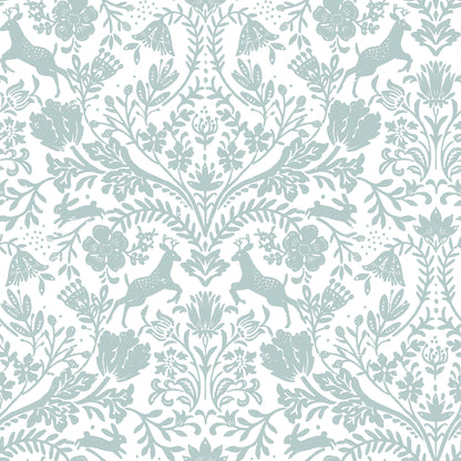 Chesapeake Forest Dance Aqua Damask Wallpaper, 20.5-in by 33-ft