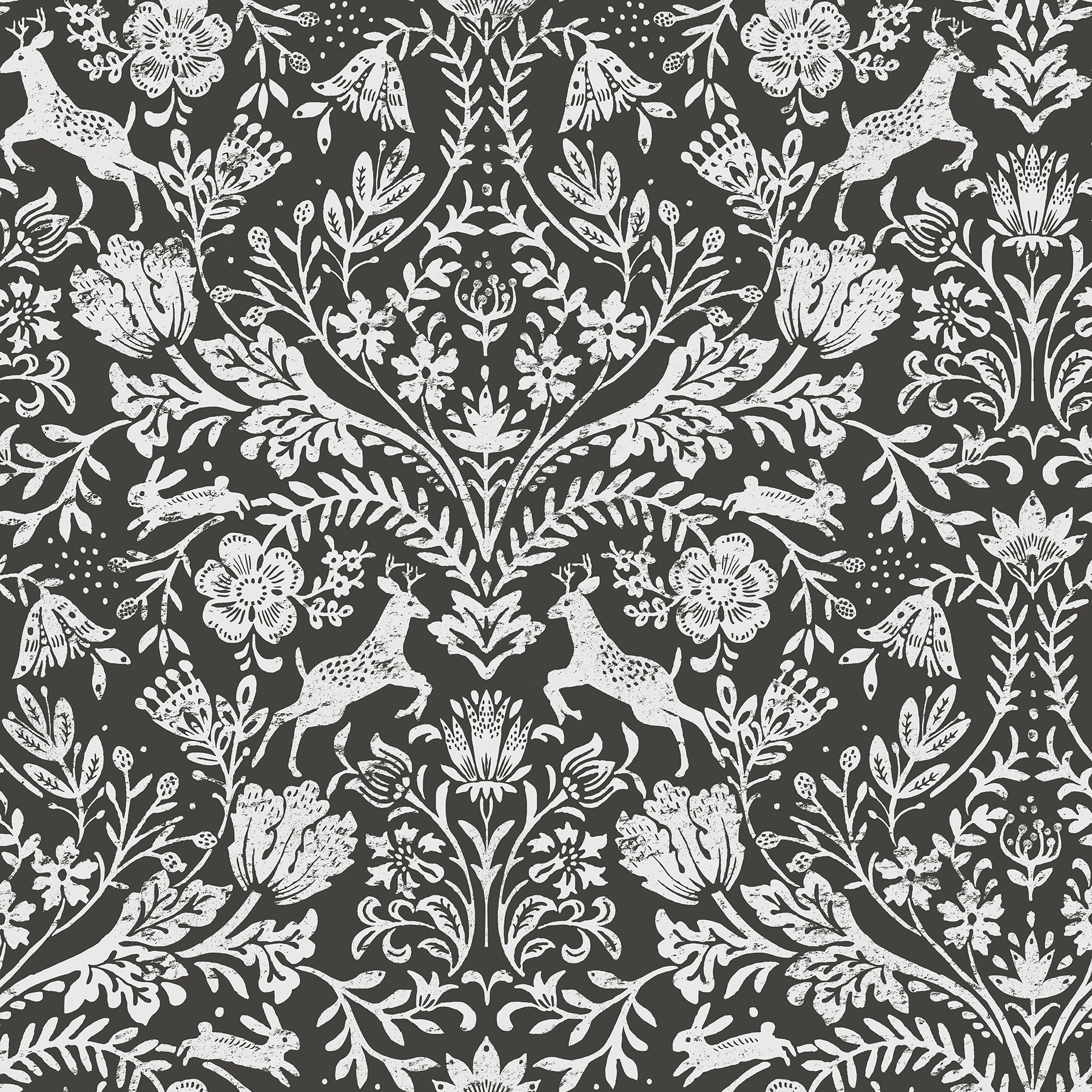 Chesapeake Forest Dance Charcoal Damask Wallpaper, 20.5-in by 33-ft