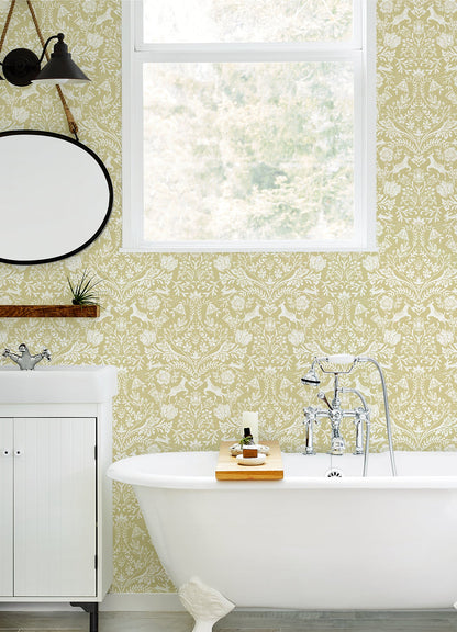 Chesapeake Forest Dance Honey Damask Wallpaper, 20.5-in by 33-ft