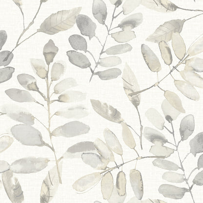 Chesapeake Pinnate Taupe Leaves Wallpaper, 20.5-in by 33-ft