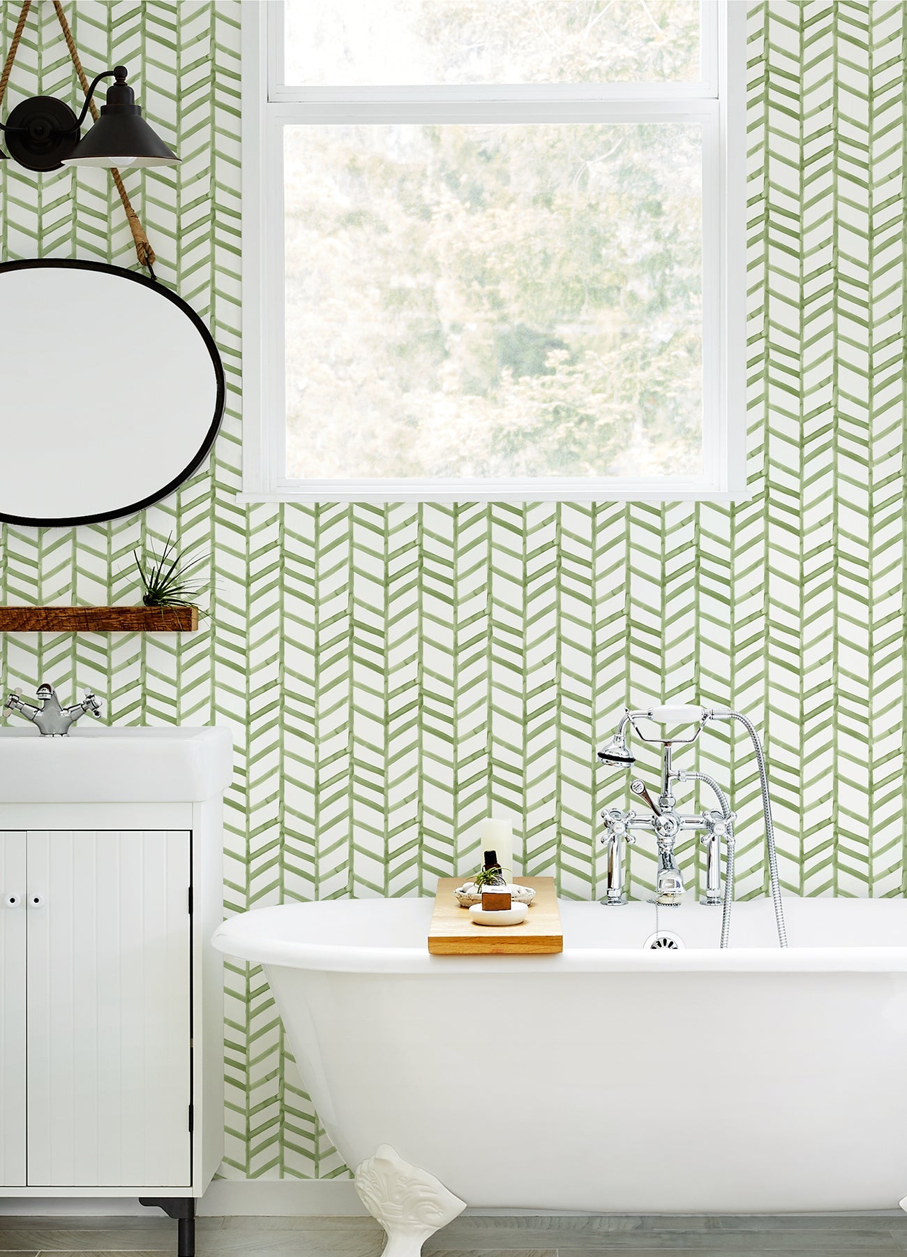 Chesapeake Fletching Green Geometric Wallpaper, 20.5-in by 33-ft