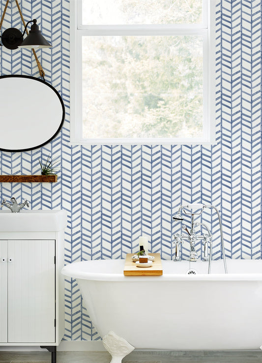 Chesapeake Fletching Navy Geometric Wallpaper, 20.5-in by 33-ft