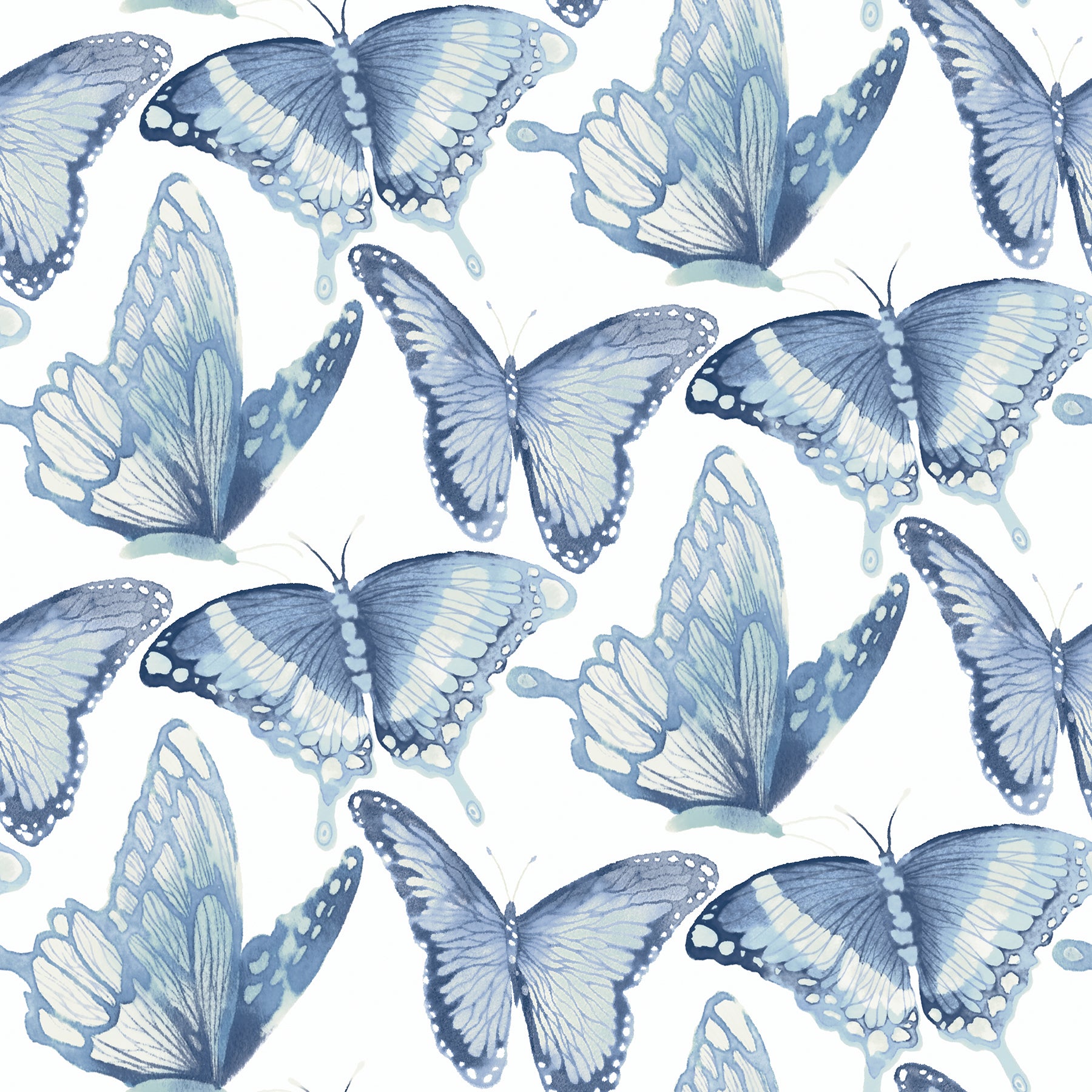 Chesapeake Janetta Blue Butterfly Wallpaper, 20.5-in by 33-ft