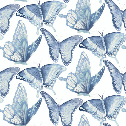 Chesapeake Janetta Blue Butterfly Wallpaper, 20.5-in by 33-ft