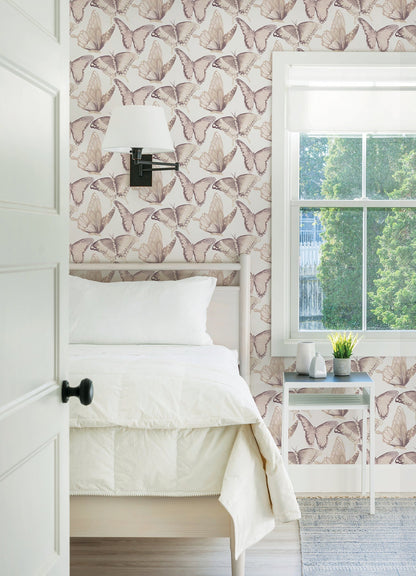 Chesapeake Janetta Blush Butterfly Wallpaper, 20.5-in by 33-ft