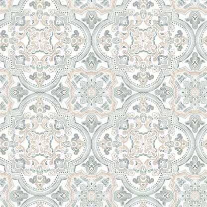 Chesapeake Concord Coral Medallion Wallpaper, 20.5-in by 33-ft