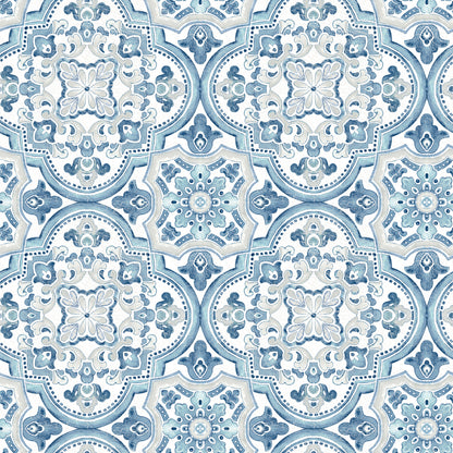 Chesapeake Concord Blue Medallion Wallpaper, 20.5-in by 33-ft