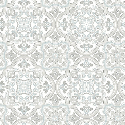 Chesapeake Concord Aqua Medallion Wallpaper, 20.5-in by 33-ft