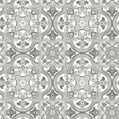 Chesapeake Concord Black Medallion Wallpaper, 20.5-in by 33-ft