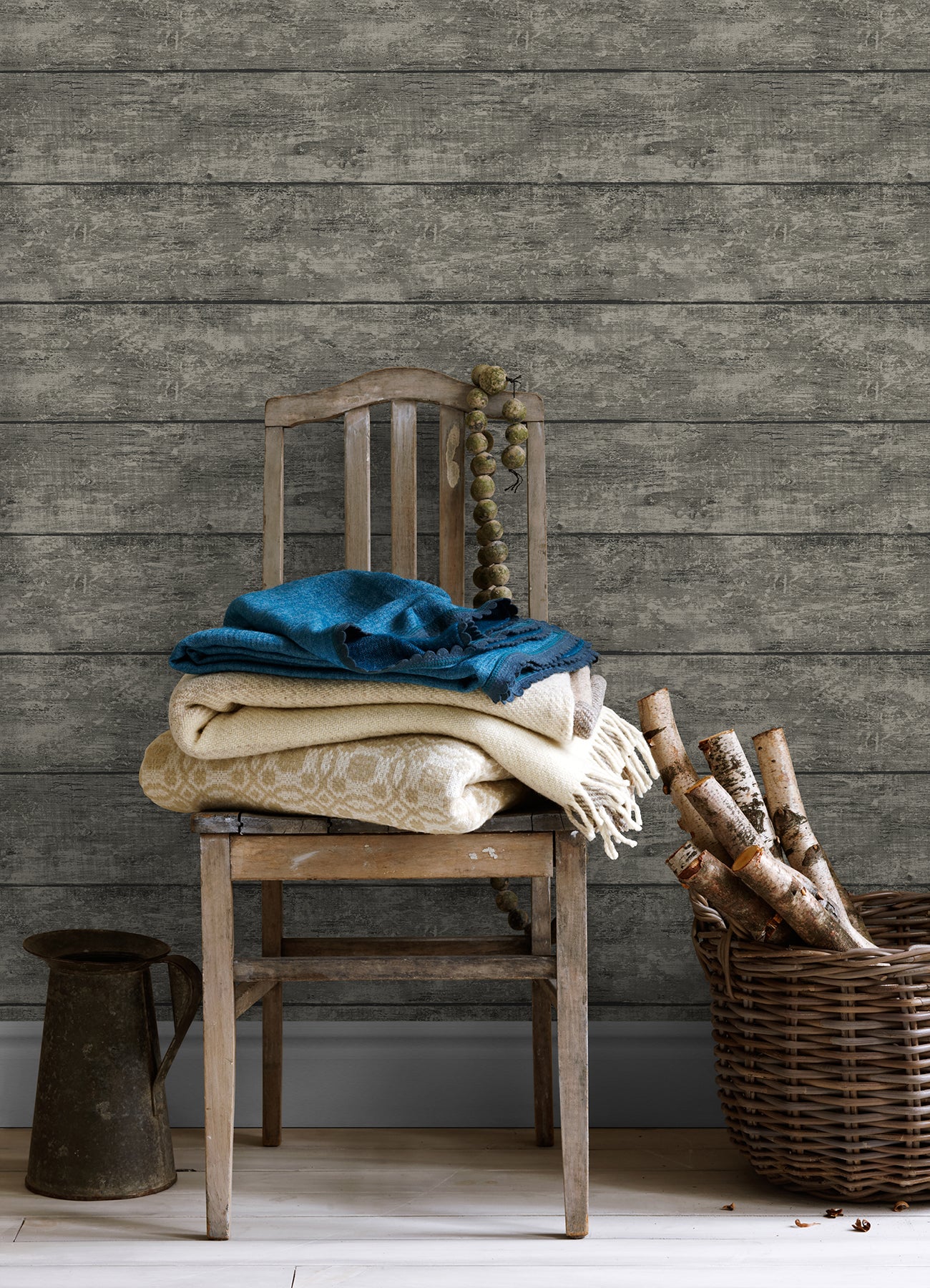 Chesapeake Cabin Charcoal Wood Planks Wallpaper, 20.5-in by 33-ft