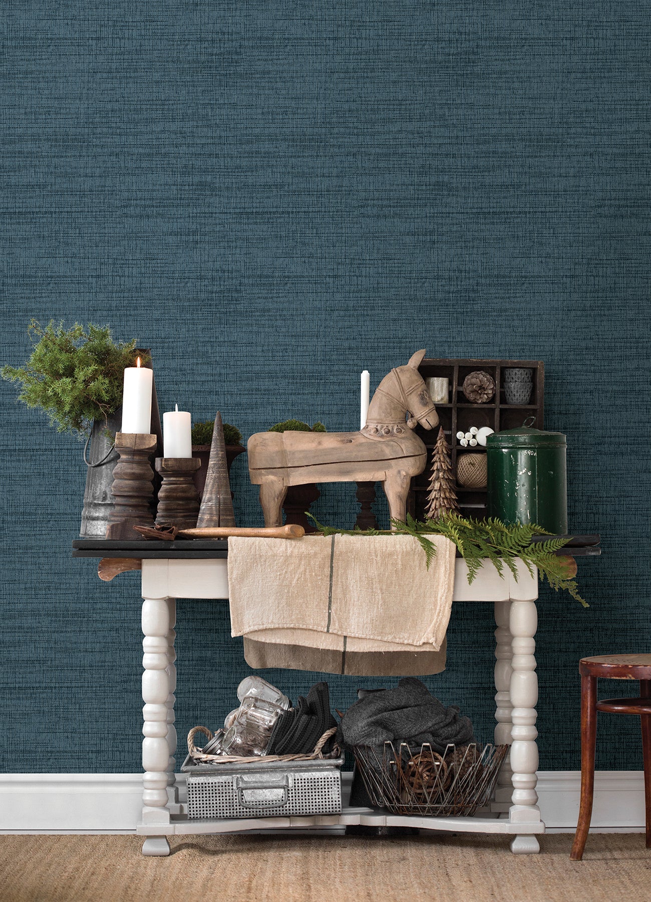 Chesapeake Solitude Navy Distressed Texture Wallpaper, 20.5-in by 33-ft