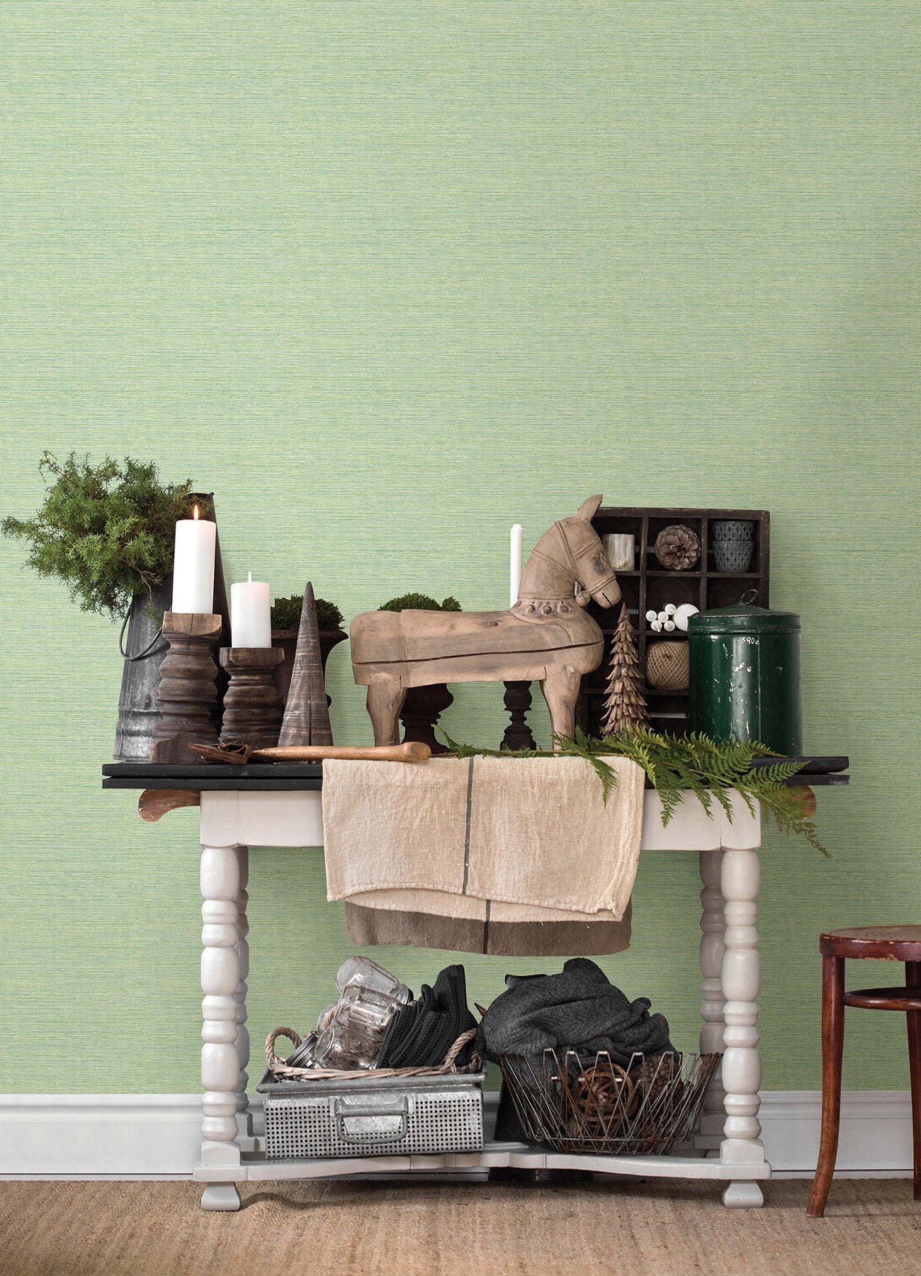 Chesapeake Agave Green Faux Grasscloth Wallpaper, 20.5-in by 33-ft