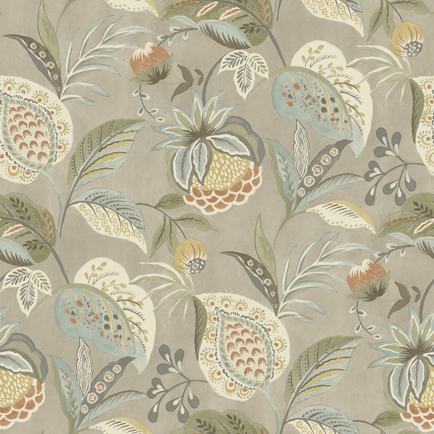 Chesapeake Bohemian Taupe Jacobean Wallpaper, 20.5-in by 33-ft