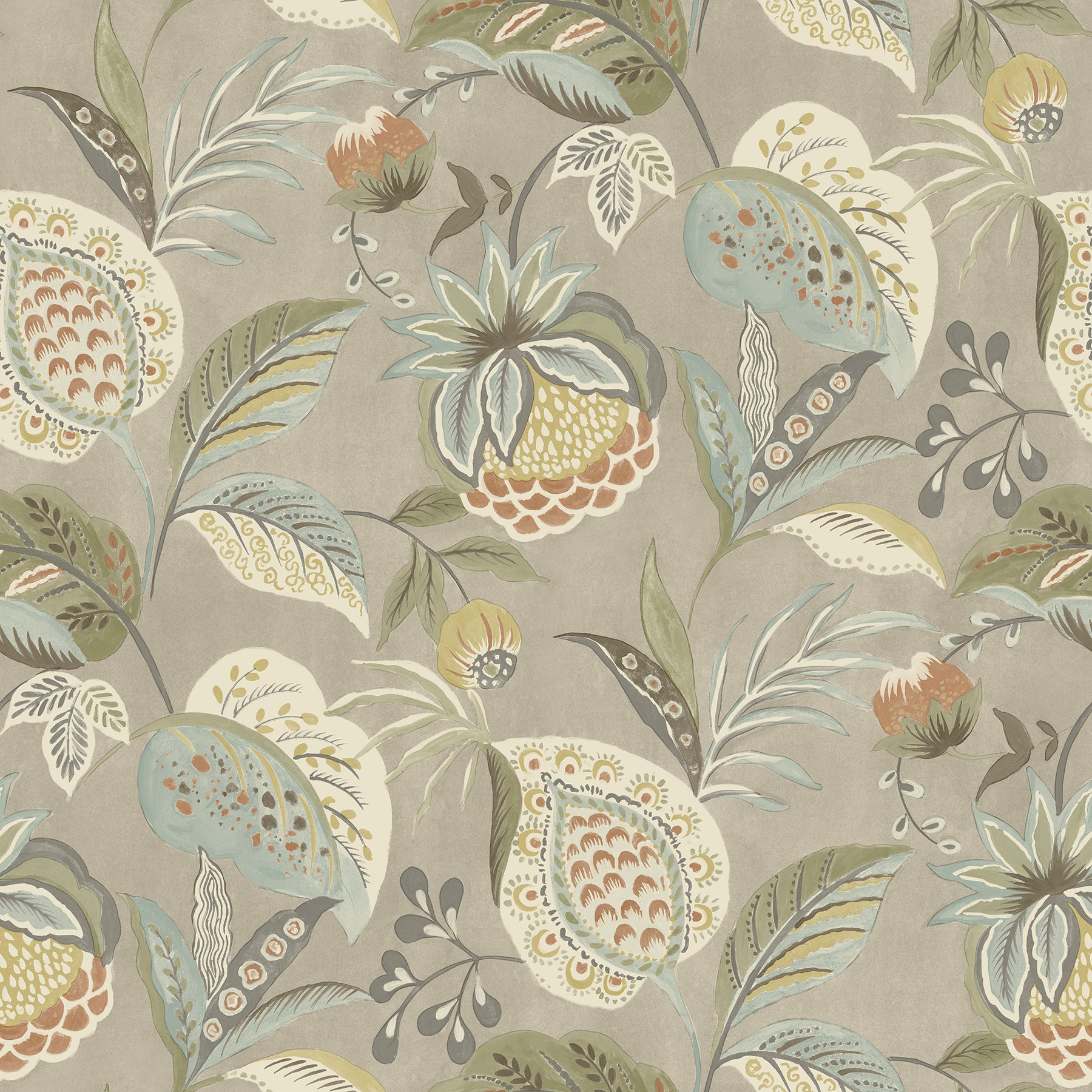 Chesapeake Bohemian Taupe Jacobean Wallpaper, 20.5-in by 33-ft