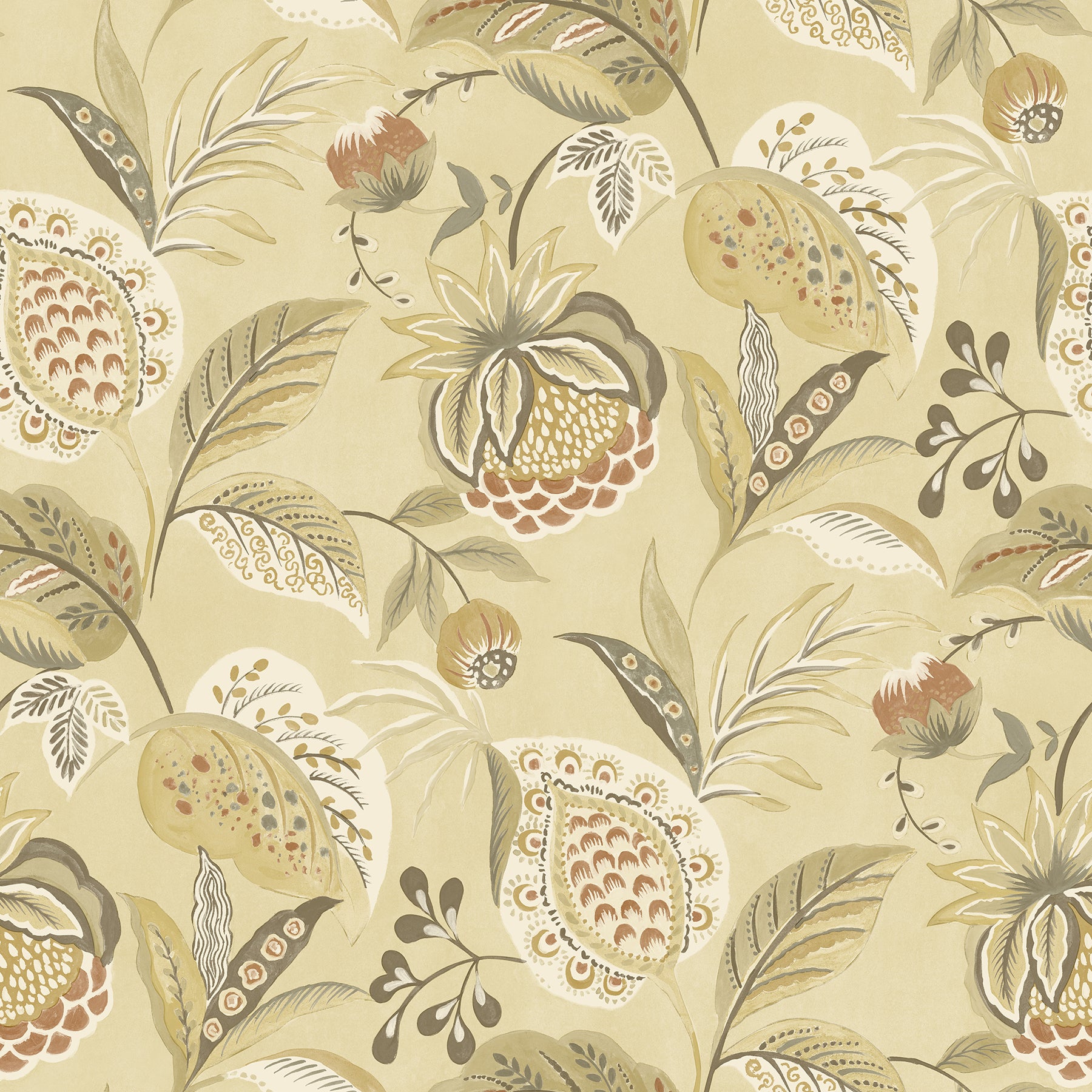 Chesapeake Bohemian Mustard Jacobean Wallpaper, 20.5-in by 33-ft