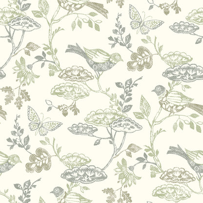 Chesapeake Malmo Green Trail Wallpaper, 20.5-in by 33-ft