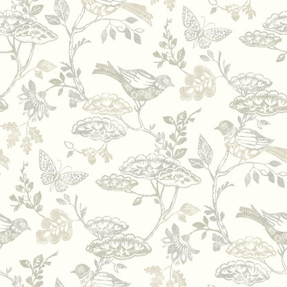 Chesapeake Malmo Grey Trail Wallpaper, 20.5-in by 33-ft