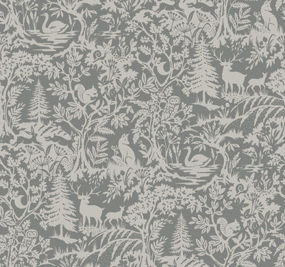 Chesapeake Alrick Charcoal Forest Venture Wallpaper, 27-in by 27-ft