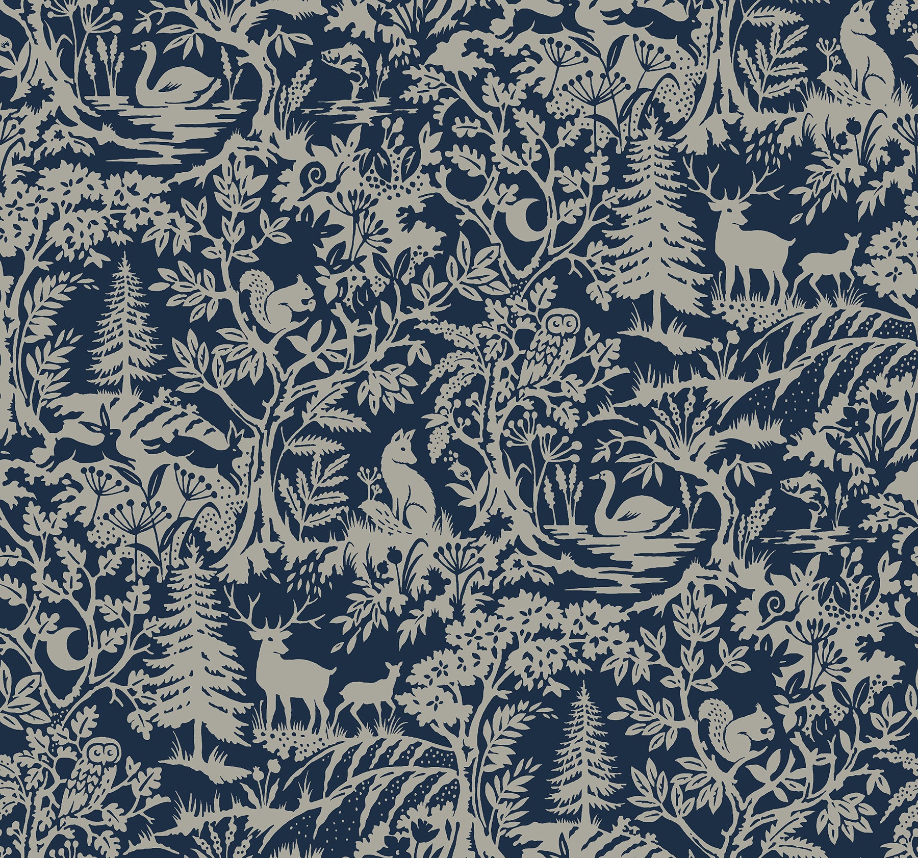 Chesapeake Alrick Navy Forest Venture Wallpaper, 27-in by 27-ft