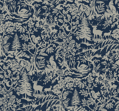 Chesapeake Alrick Navy Forest Venture Wallpaper, 27-in by 27-ft