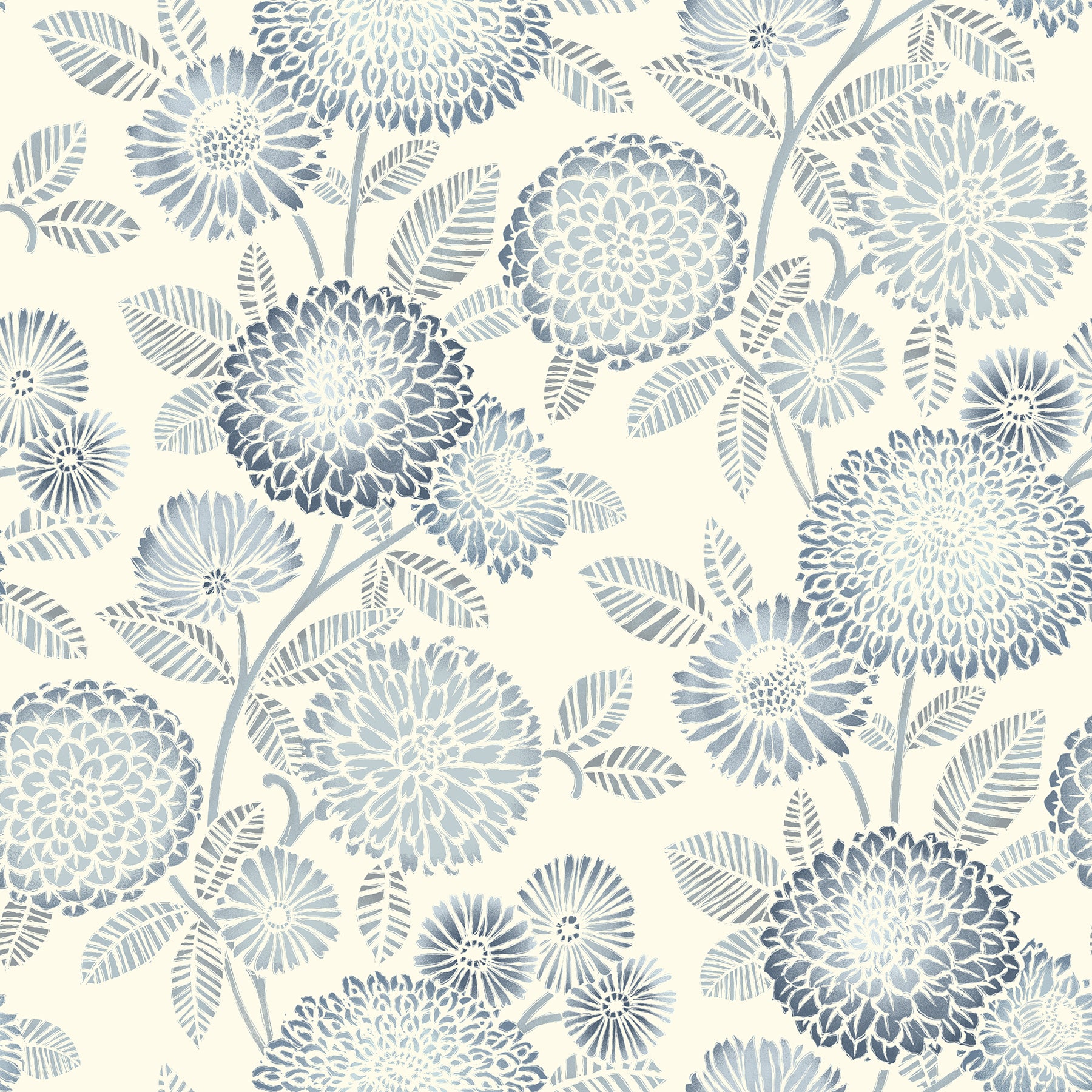 Chesapeake Zalipie Blue Floral Trail Wallpaper, 20.5-in by 33-ft