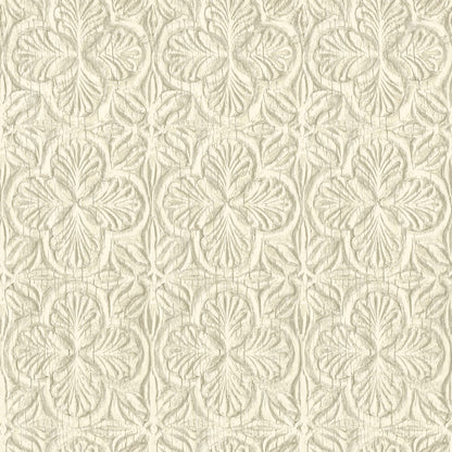 Chesapeake Karachi Cream Wooden Damask Wallpaper, 20.5-in by 33-ft